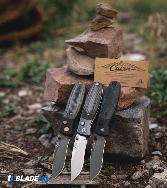 QSP Cairn Button Liner Lock Knife Denim Micarta (3.11" Black SW S90V)